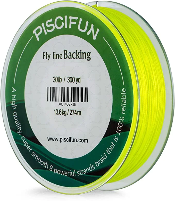 Piscifun Braided Fly Line Backing with Orange White Fluorescent Yellow Color 20lb 30lb 100yd 300yd