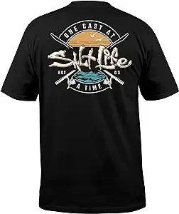 Salt Life One Cast At A Time Short Black Sleeve Tee