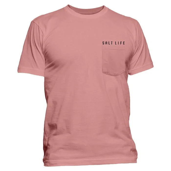 Salt Life Redfish Stars and Stripes Pink Clay Short Sleeve Pocket Tee